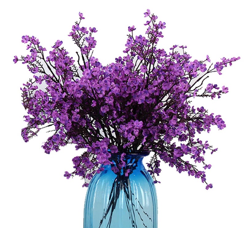 JAKY Global JAKY-Global Babys Breath Fabric Cloth Artificial Flowers 6 Bundle European Fake Silk Plants Decor Wedding Party Decoration Bouquets Real Touch DIY Home Garden(Purple) - Image 1